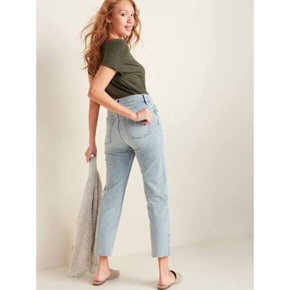 Old Navy Sky Hi Extra High Rise Straight Leg Raw Hem Ankle Stretch Jeans women 8 - Picture 10 of 16